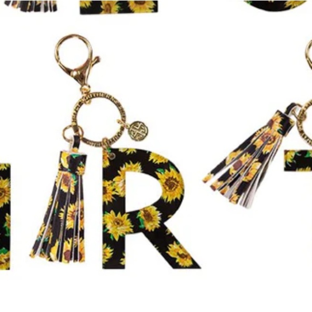 Simply Southern Acrylic Sunflower Initial R Keychain Key Ring Charm Tassel NEW - Picture 1 of 2